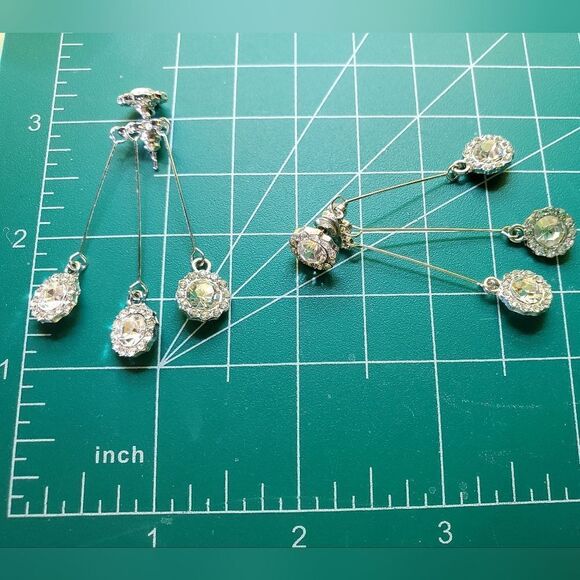 Clear White Baguette Diamond Cluster Dangle Earrings 14K Gold 925 Silver - Picture 10 of 10